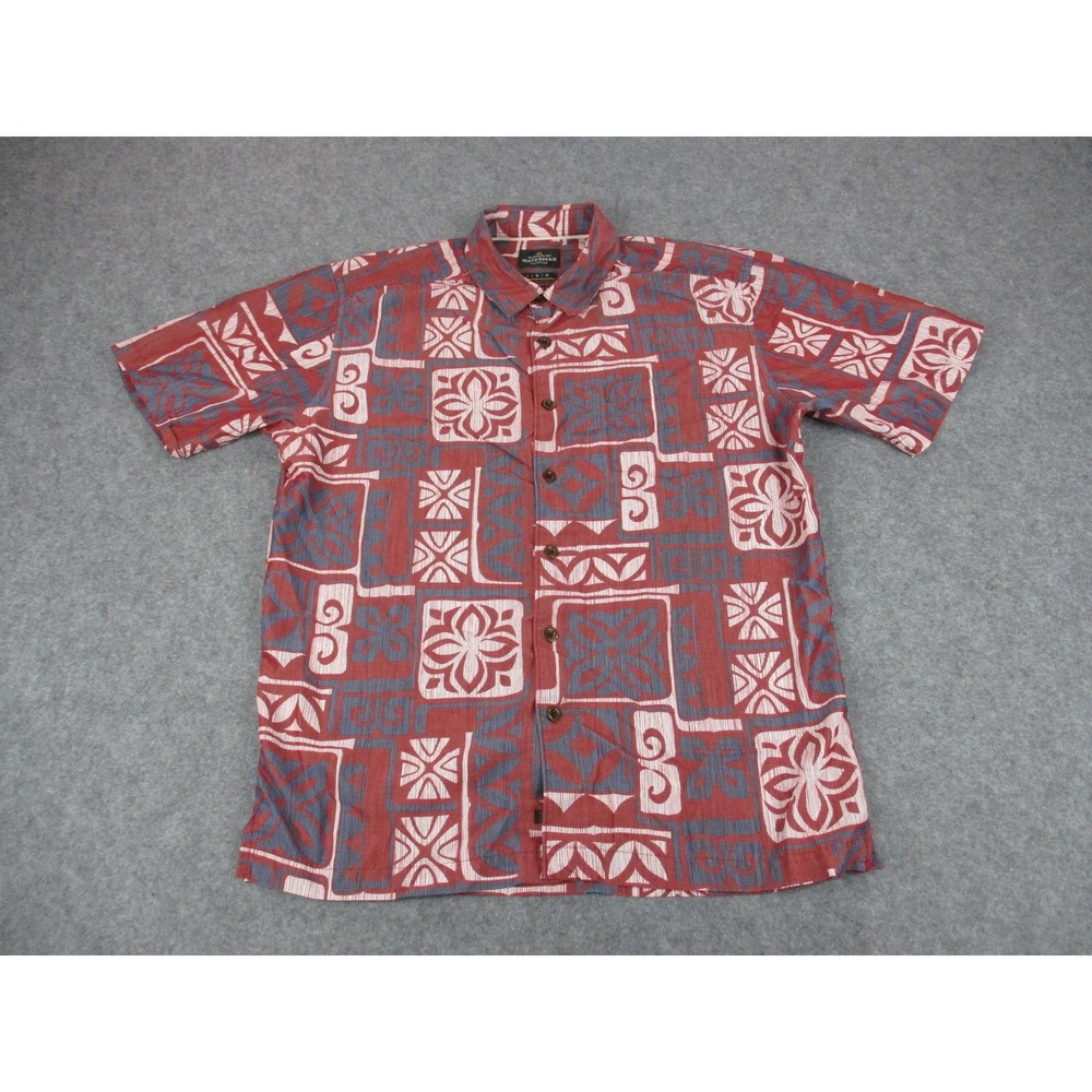 Quiksilver Shirt Mens Large Red Waterman Hawaiian Tencel Lyocell Button Comfort